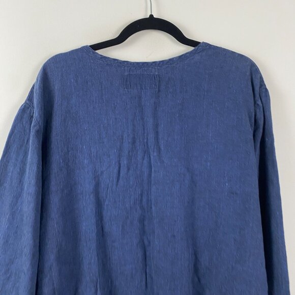 FLAX Linen Tunic Size 3G 3X Lagenlook Blue Long Sleeve V Neck - Picture 6 of 9